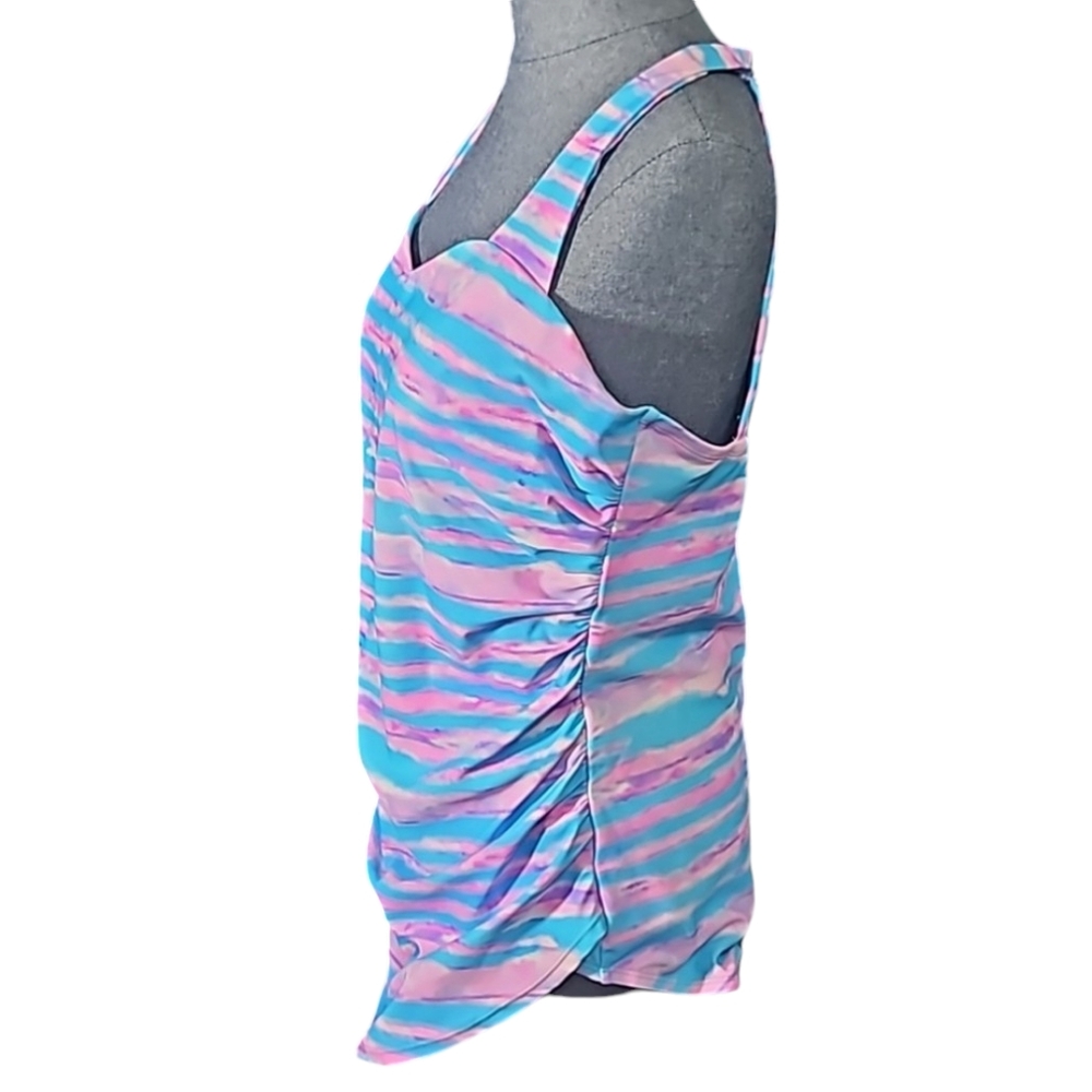 meet.curve Pink and Blue Striped One-Piece Swimsuit with a Sarong Front … - Picture 11 of 15